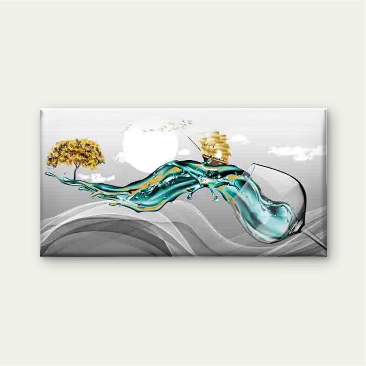 Sailing Ship Journey with Wine Wall Art Canvas Office Home Room Framed 120x60cm