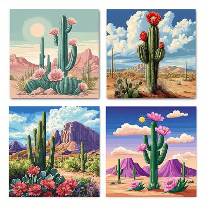 4pcs  Desert Cactus  Wall Art Canvas Framed