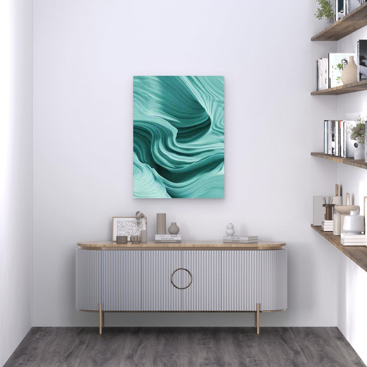 Sage Green Retro Metal Print Ready to Hang