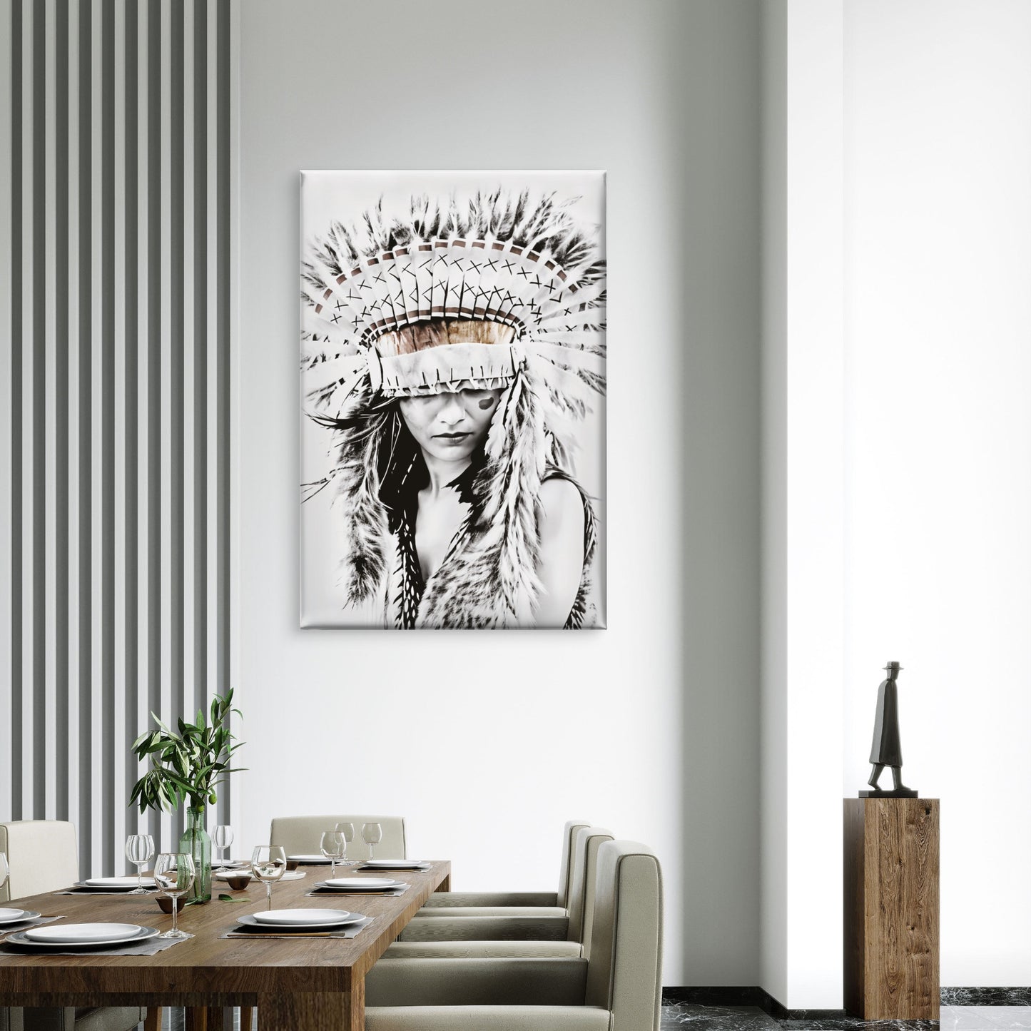 Red Indian Woman Headdress Neutral Color Print 100% Australian Made