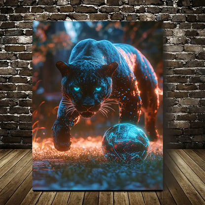 Striking Panther Playing with Glowing  40x60cm Metal Print Ready to Hang