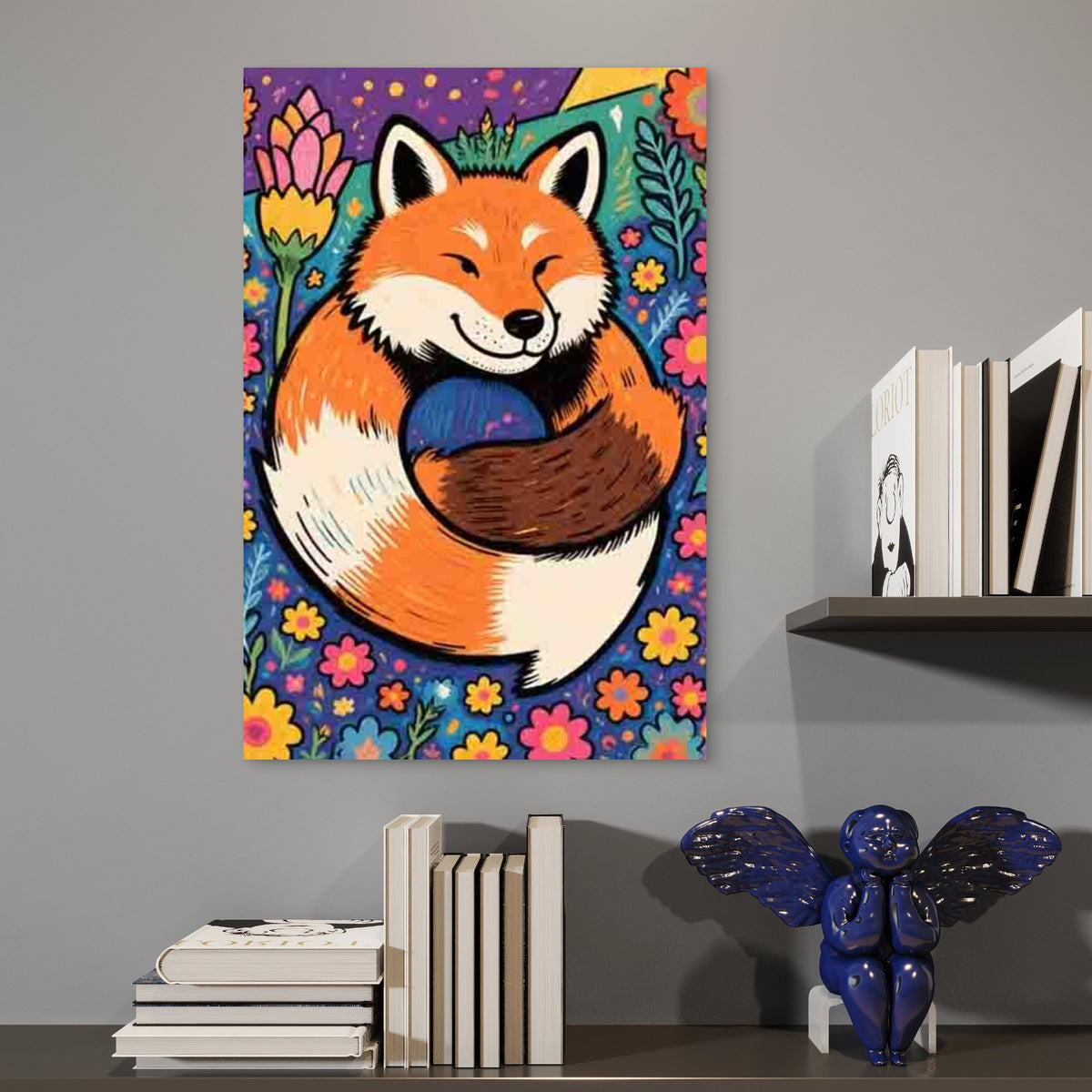 Fox-Themed Abstract Art Style 60x90cm Metal Print Ready to Hang
