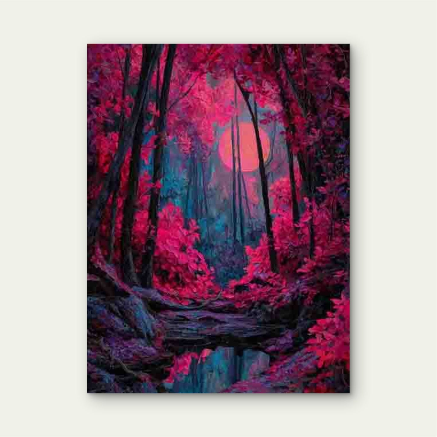Vibrant Fuchsia Forest with Trippy Colors 60x90cm Metal Print Ready to Hang