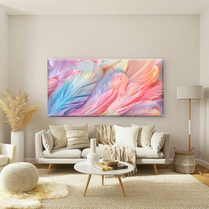 Abstract Pastel Feather Wall Art Canvas Office Home Room Framed 120x60cm