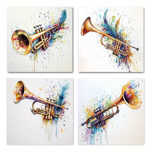 4pcs Colorful Splatter Design Wall Art Canvas Framed