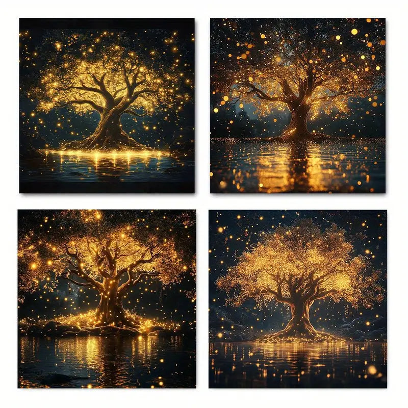 4pcs Firefly Grove Poster Modern Wall Art Canvas Framed