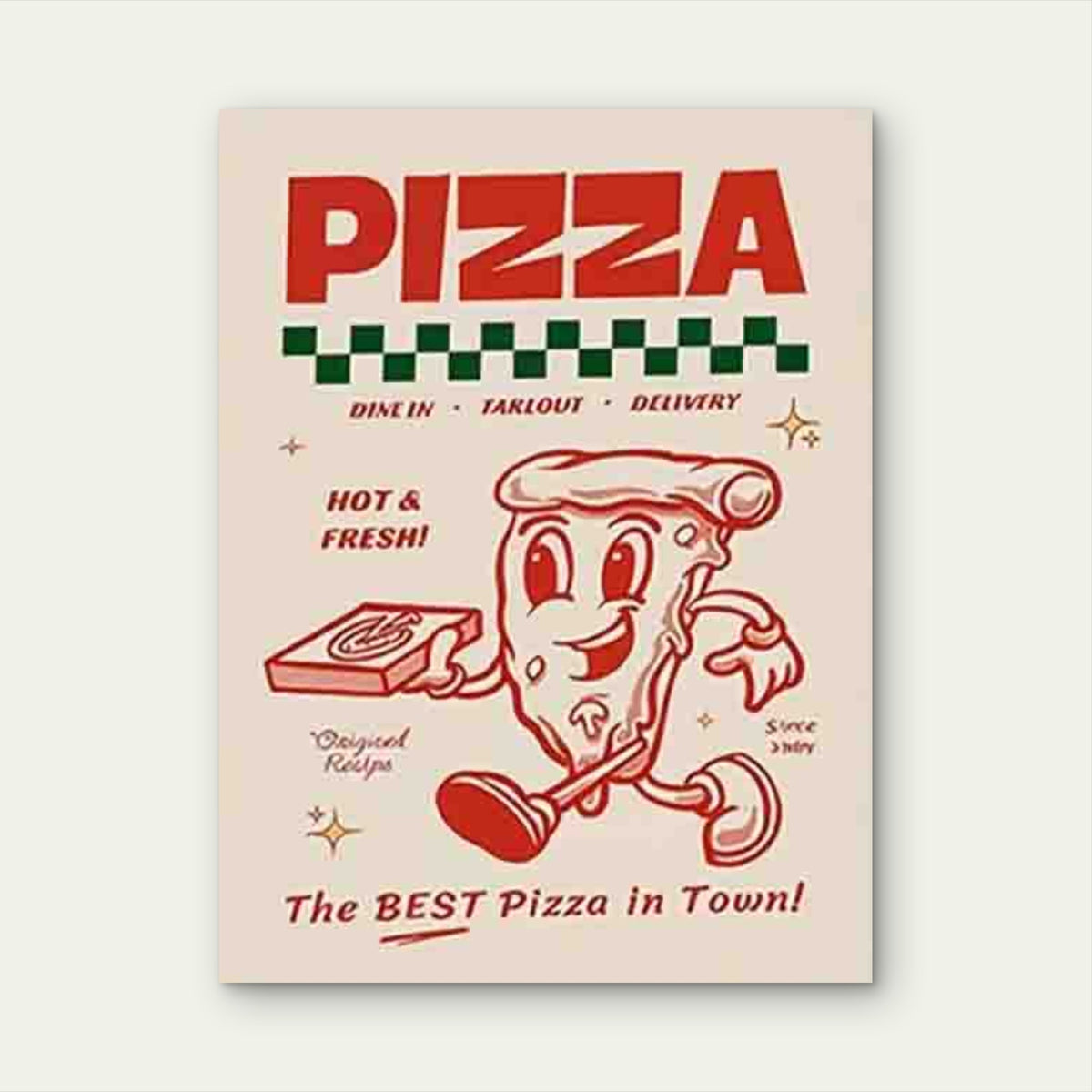 Vintage Pizza Themed 60x90cm Metal Print Ready to Hang