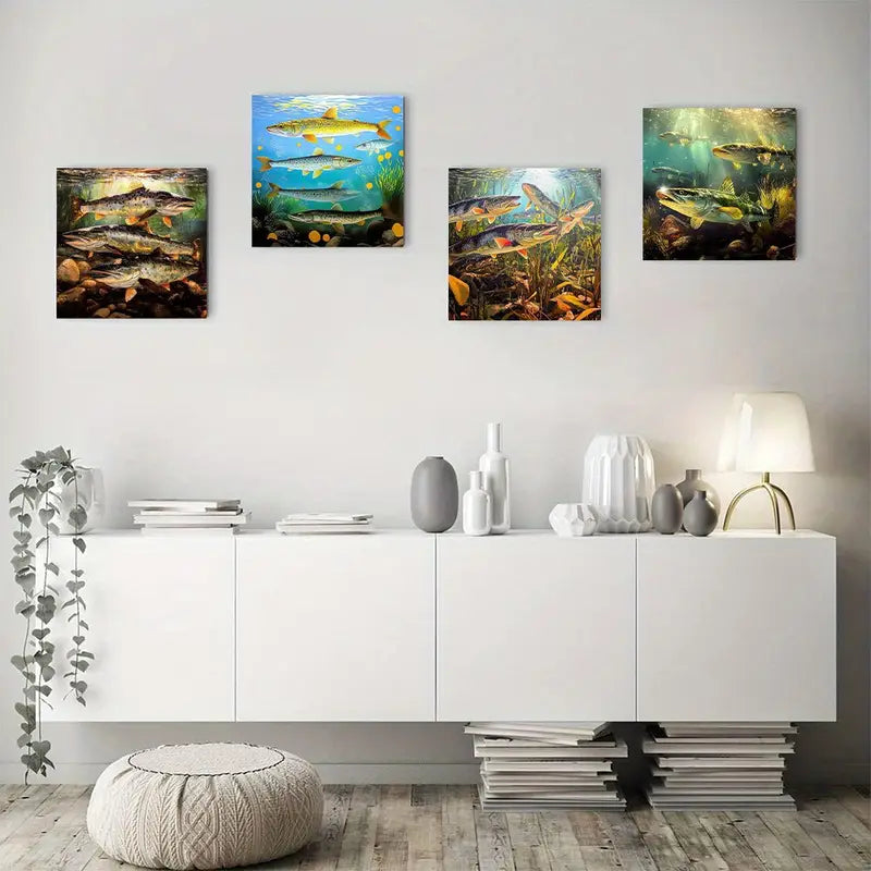 4pcs Freswater Fish Collection Wall Art Canvas Framed