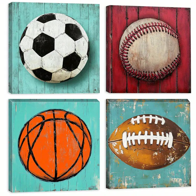 4pcs Sports Themed Modern Farmhouse Style   Wall Art Canvas Framed
