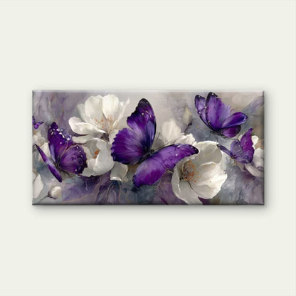 Purple Butterflies & Floral Wall Art Canvas Office Home Room Framed 120x60cm