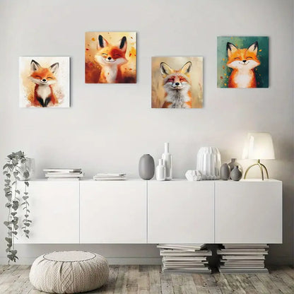 4pcsBlissful Fox Grin Wall Art Canvas Framed
