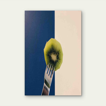 Kiwi Fruit On a Fork Metal Print Ready to Hang