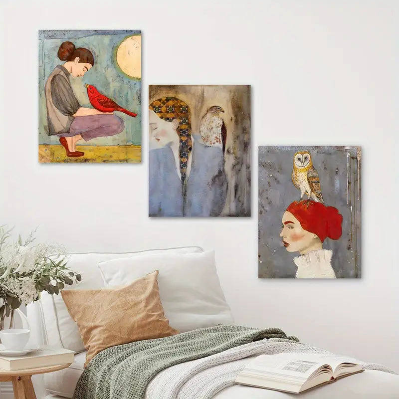 3pcs Harmonious Figure Beauty, Artistic Spatial Accent Metal Print Ready to Hang Art