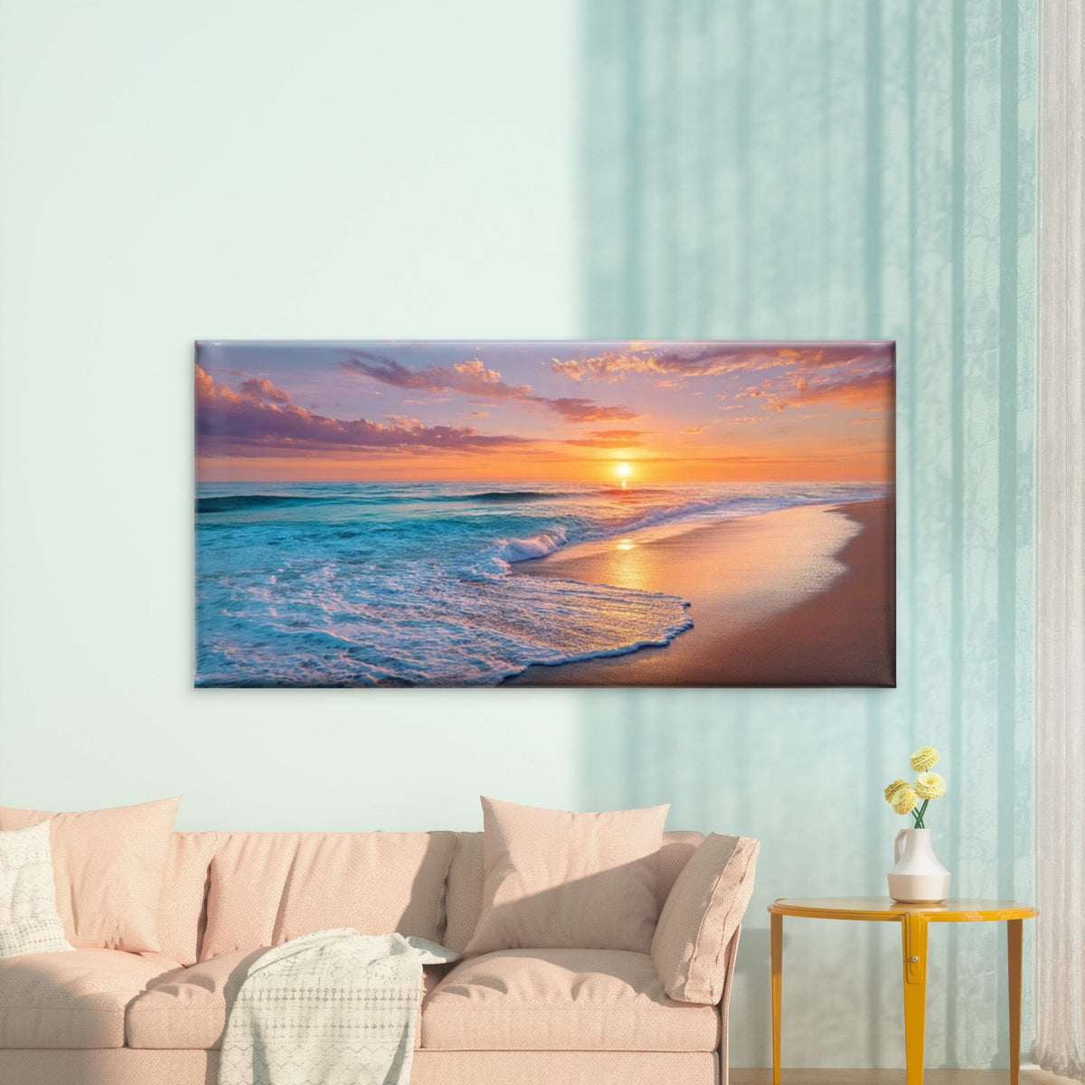 Beach Sunset Ocean Waves Office Home Room Framed 120x60cm