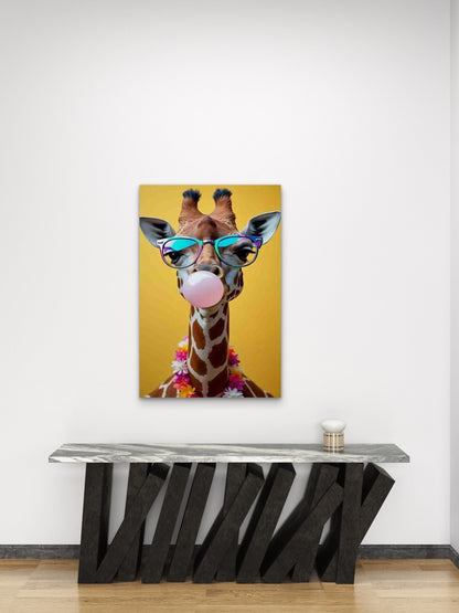 Playful Whimsical Giraffe 60x90cm Metal Print Ready to Hang