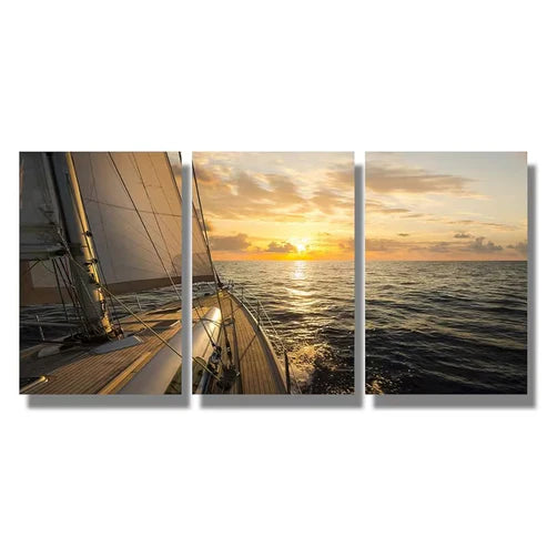 3pcs Sailboats on The Mediterranean Sea Wall Art Set Canvas Framed 50x70cm - High Quality Print 100% Australian Made Wall Canvas Ready to Hang