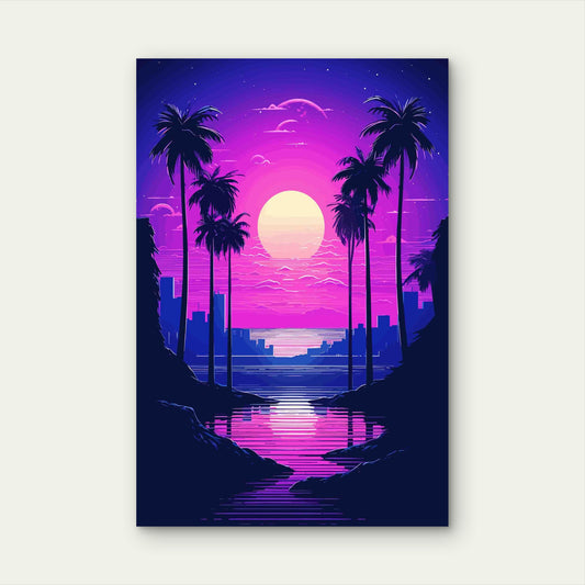 Purple Twilight Over the Retrowave Coast 60x90cm Metal Print Ready to Hang