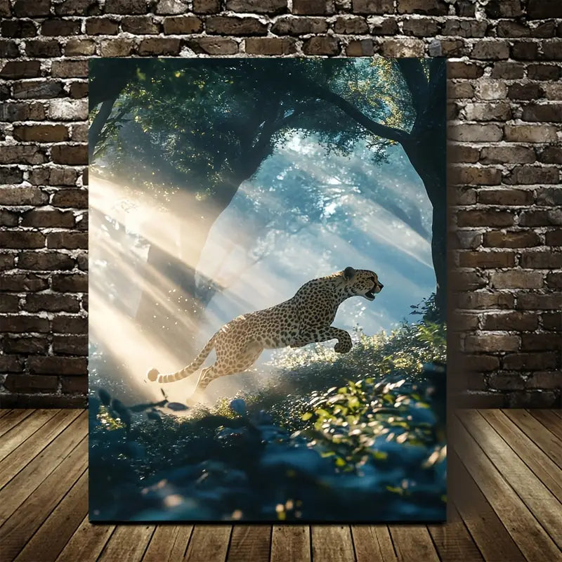 Cheetah in Magical Forest with Sunbeams 40x60cm Metal Print Ready to Hang