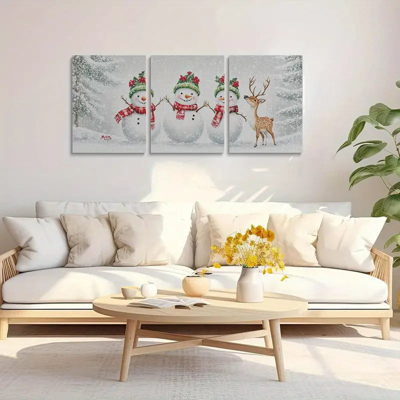 3pcs Reindeer & Snowman White Snow Design Metal Print Ready to Hang Art
