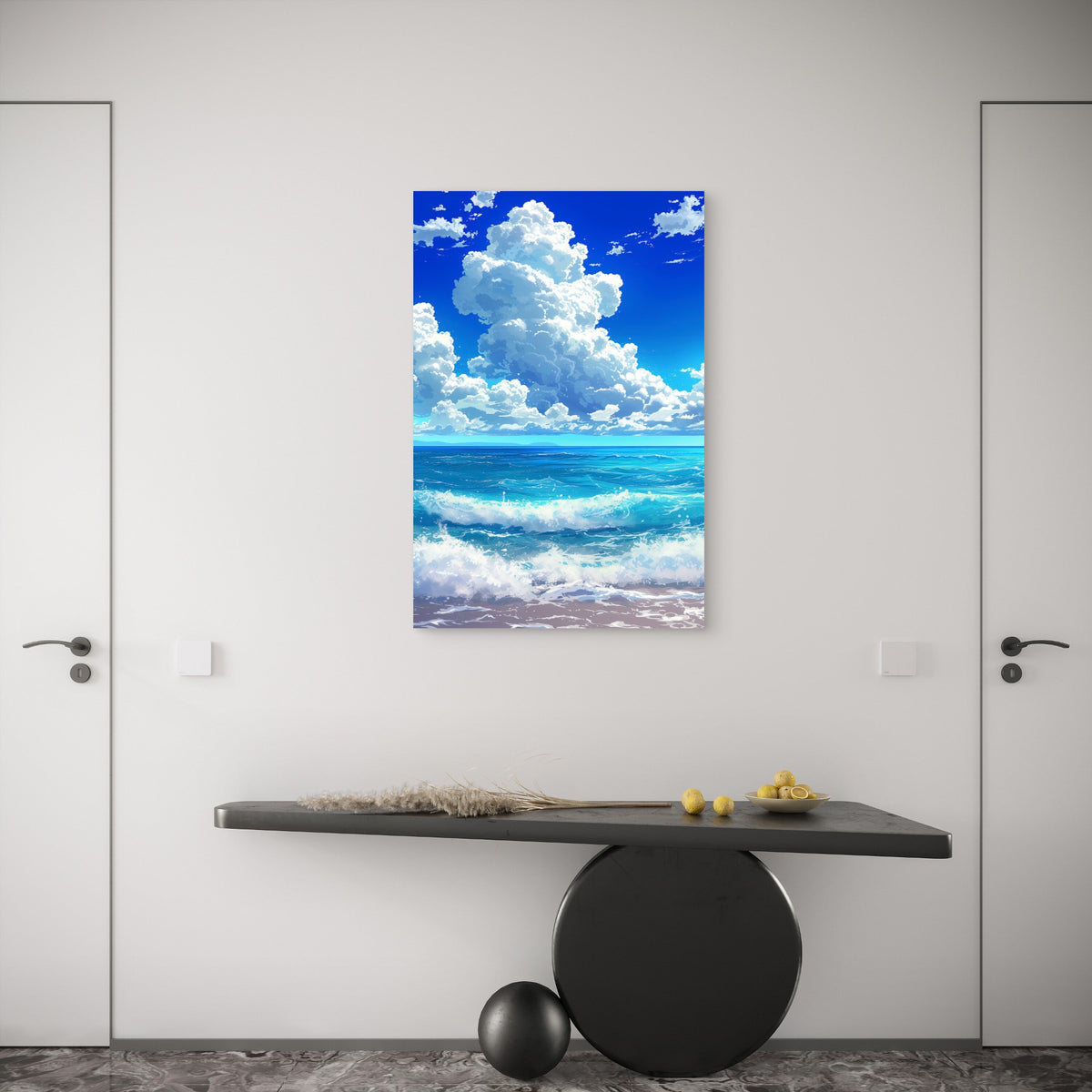 Anime Sky Ocean Blue Waves Beach Scenery 40x60cm Metal Print Ready to Hang