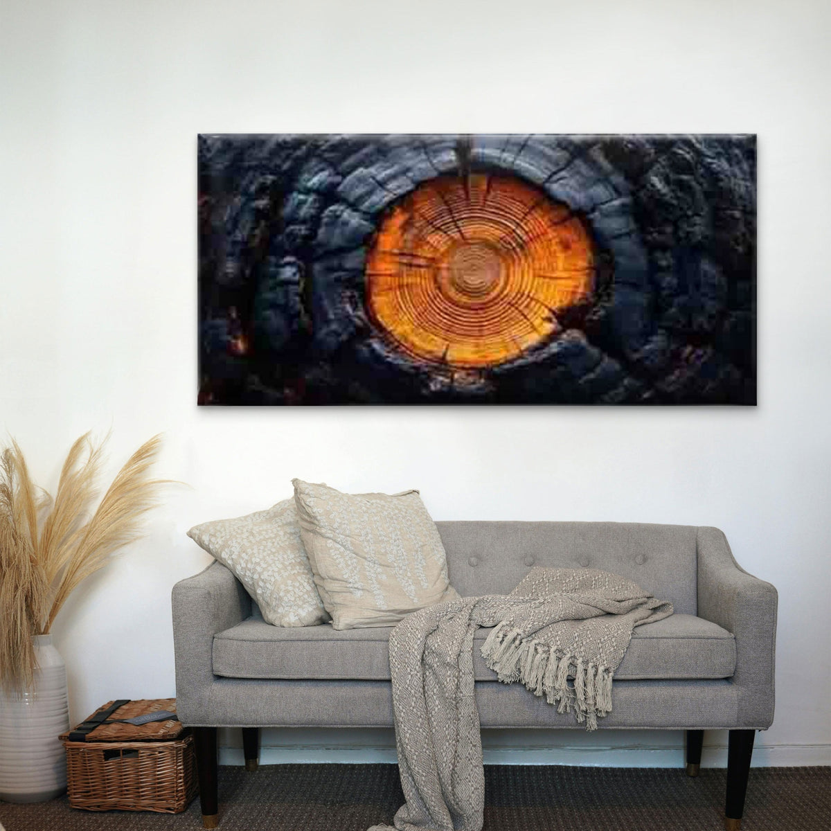 Featuring a Burnt Tree Ring Wall Art Canvas Office Home Room Framed 120x60cm