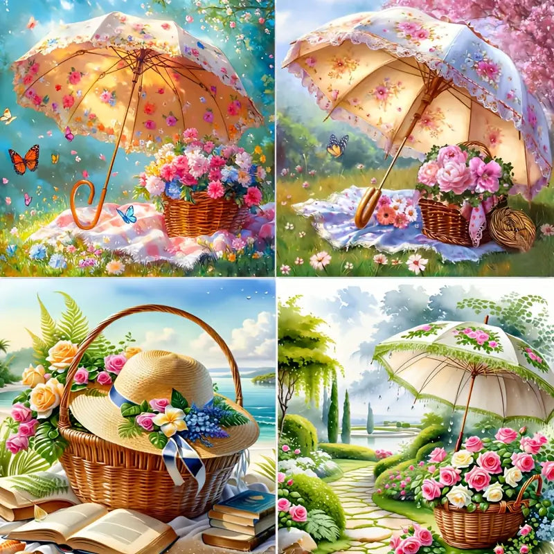 4pcs Flower Umbrella   Wall Art Canvas Framed