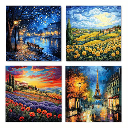 4pcs Colorful Scenery River Mountain Wall Art Canvas Framed
