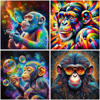 4pcs Colorful Monkey Diamond Wall Art Canvas Framed