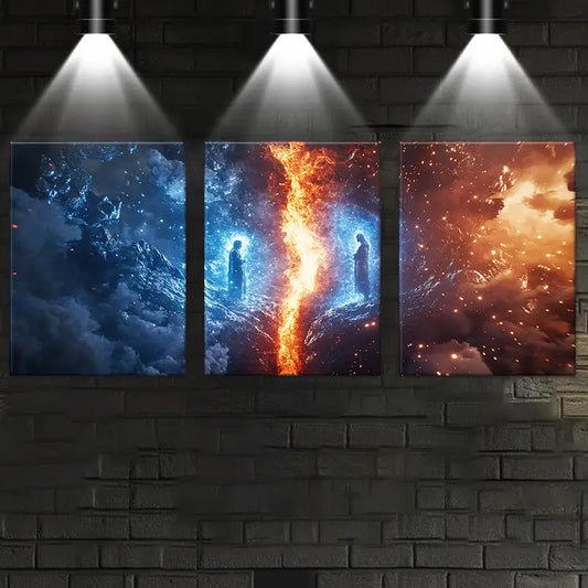 3pcs Magnificent Red And Blue Confrontation Metal Print Ready to Hang Art