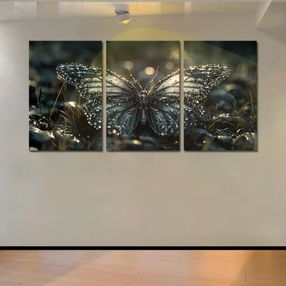 3pcs Luxurious Black Butterfly Wall Art Set Canvas Framed 40x60cm - High Quality Print 100% Australian Made Wall Canvas Ready to Hang