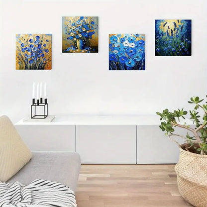4pcs Blue Garde Elegant Modern Wall Art Canvas Framed