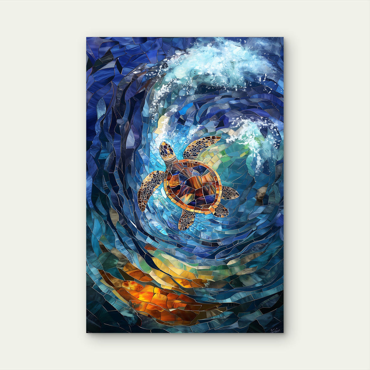 Turtle Swimming Wave Mosaic 40x60cm Metal Print Ready to Hang