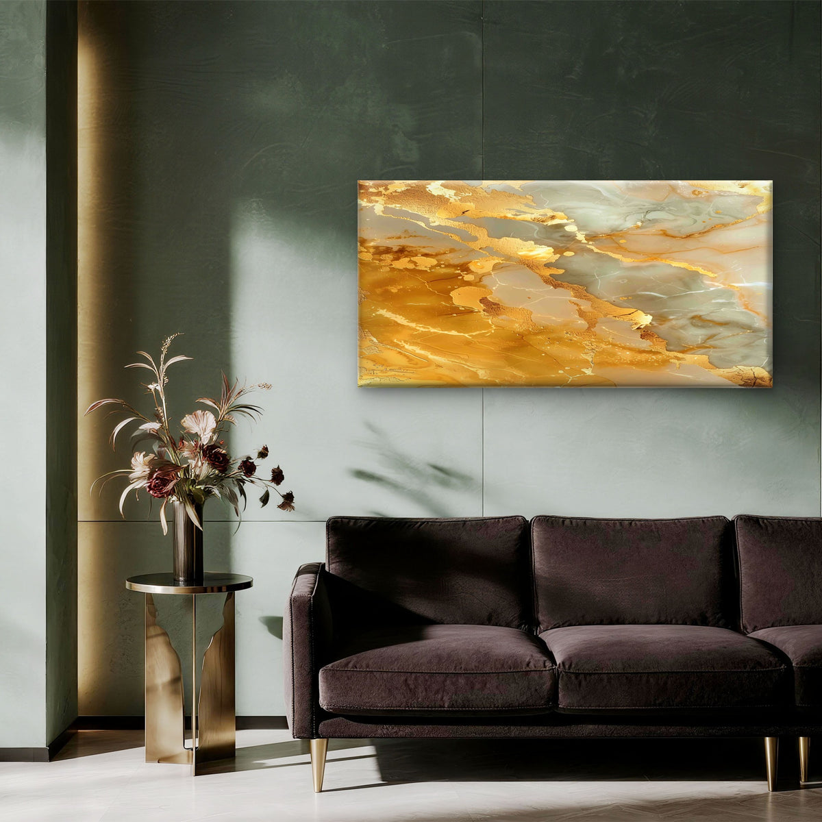 Sage Amber Agate Stone Wall Art Canvas Office Home Room Framed 120x60cm