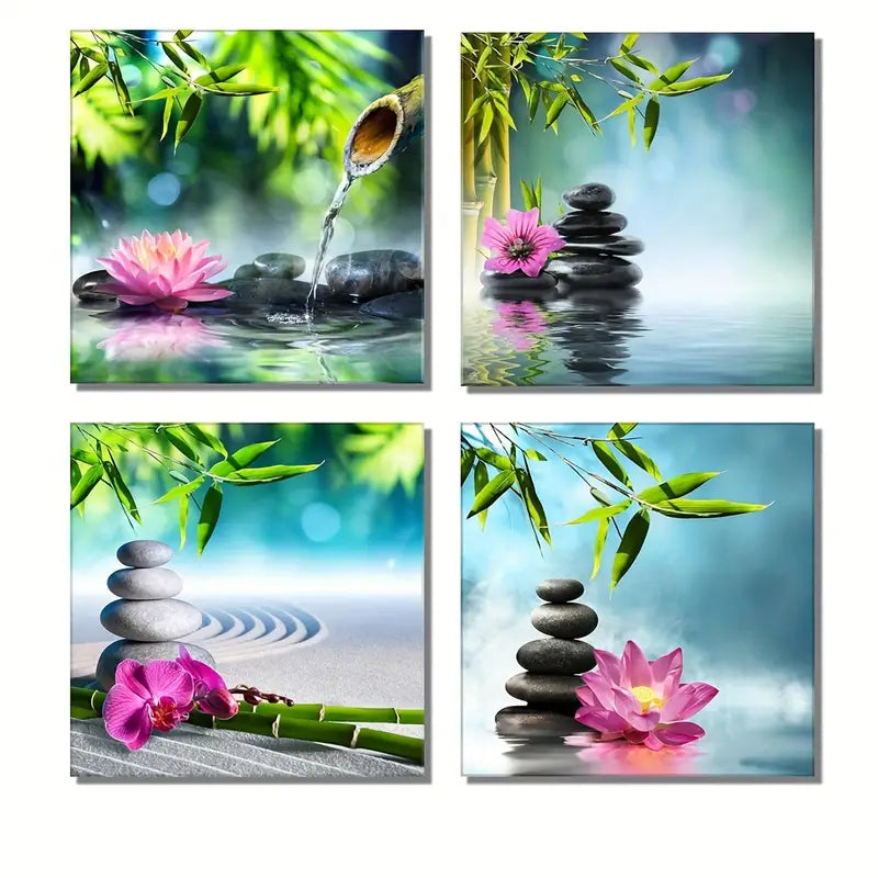 4pcs Bamboo Zen Wall Art Canvas Framed