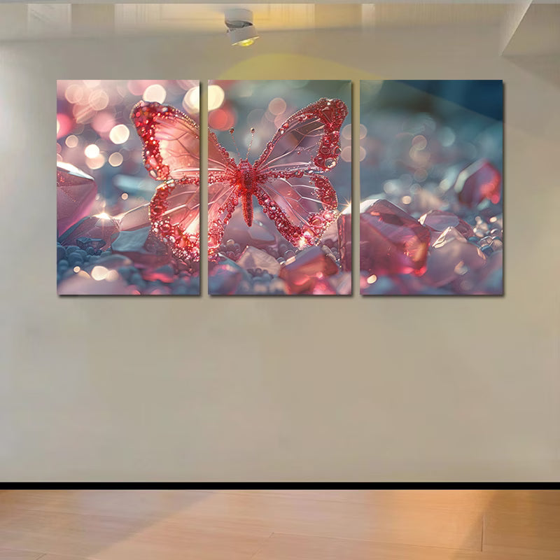 3pcs Luxurious Shining Crystal Butterfly Wall Art Set Canvas Framed 40x60cm - High Quality Print 100% Australian Made Wall Canvas Ready to Hang