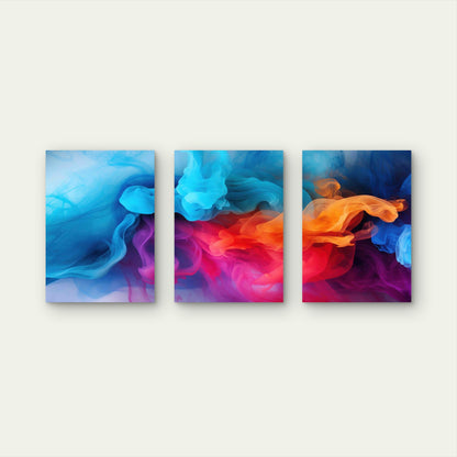 3pcs Swirling Neon Fluid Patterns Metal Print Ready to Hang Art