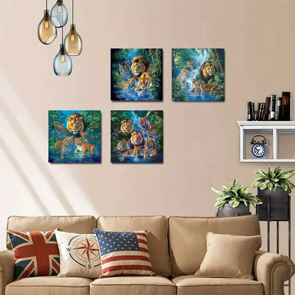 4pcs Lion Tiger And Leopard Patterns  LT Wall Art Canvas Framed