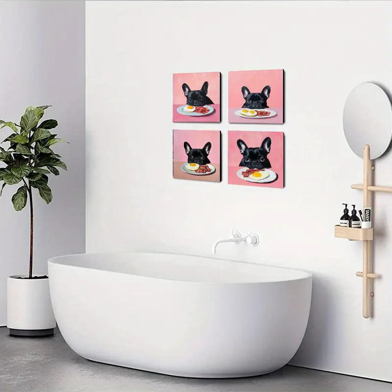 4pcs Charming Black French Bulldog   Wall Art Canvas Framed