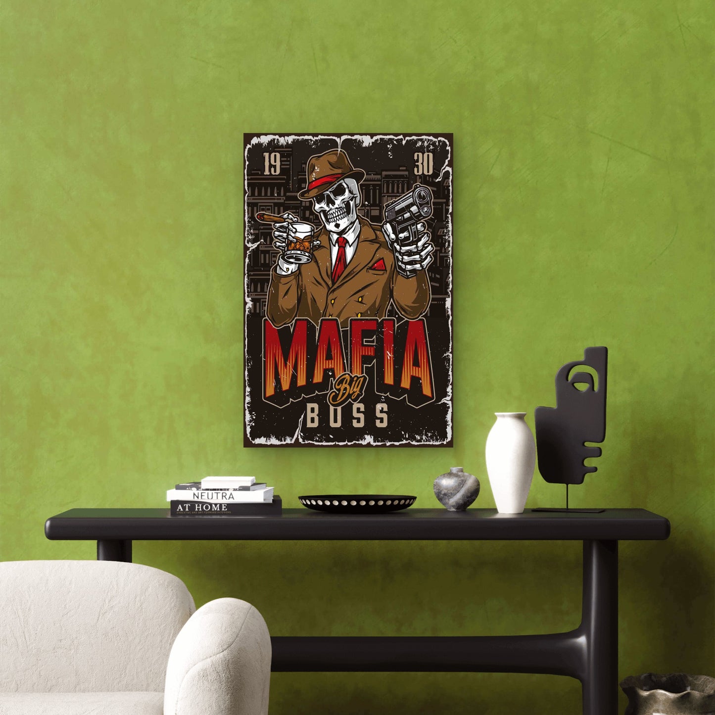 Mafia Boss Skeleton Metal Print Ready to Hang