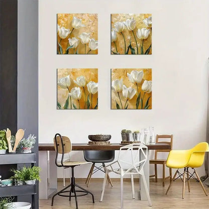 4pcs Yellow and White Flowersr Wall Art Canvas Framed