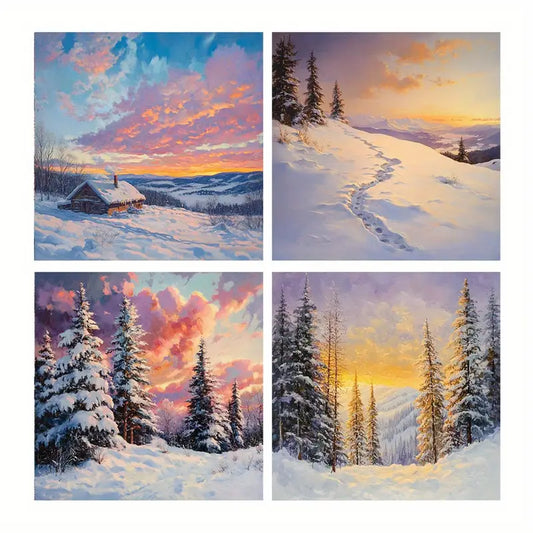 4pcs Snow Poster, Pine Tree Wall Art Canvas Framed