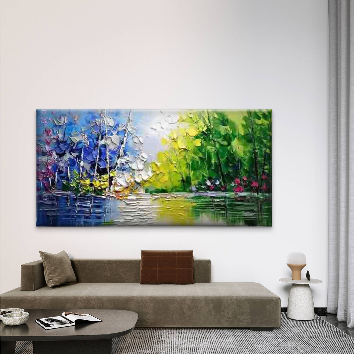 Vibrant Abstract Forest Landsca Wall Art Canvas Office Home Room Framed 120x60cm