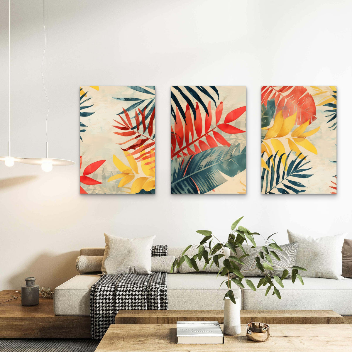 3pcs Tropical Palm Leaves Boho Botanical Wall Art Set Canvas Framed 40x60cm - High Quality Print 100% Australian Made Wall Canvas Ready to Hang