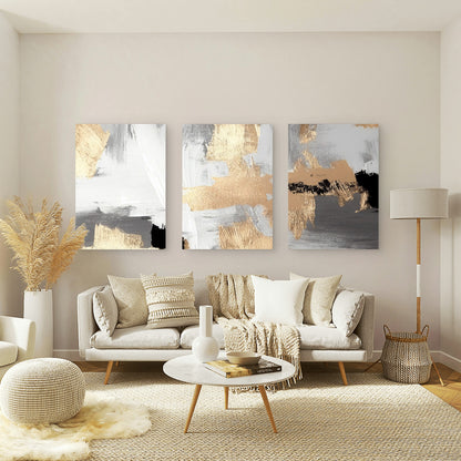 3pcs Gold Foil Abstract Textured Wall Art Set Canvas Framed 50x70cm - High Quality Print 100% Australian Made Wall Canvas Ready to Hang