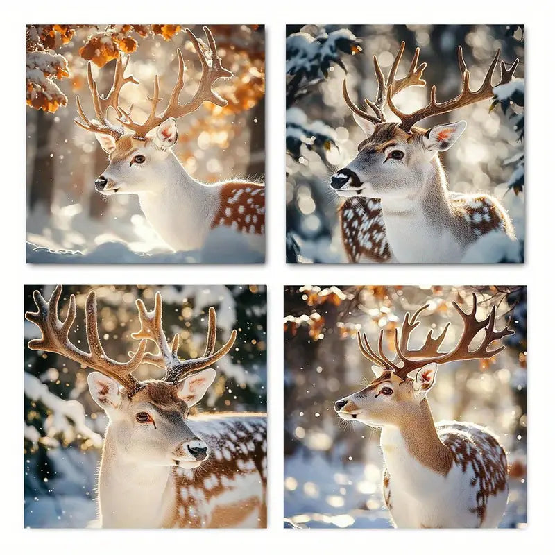 4pcs Bee Flower  Wall Art Canvas Framed