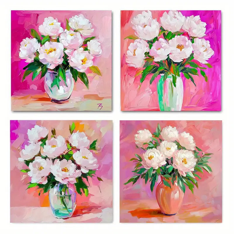 4pcs  Colorful Flower Classic Floral  CFC Wall Art Canvas Framed