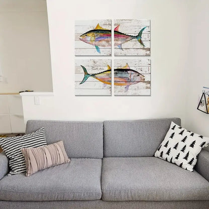 4pcs  Nautical Tuna Fish Wall Art Canvas Framed