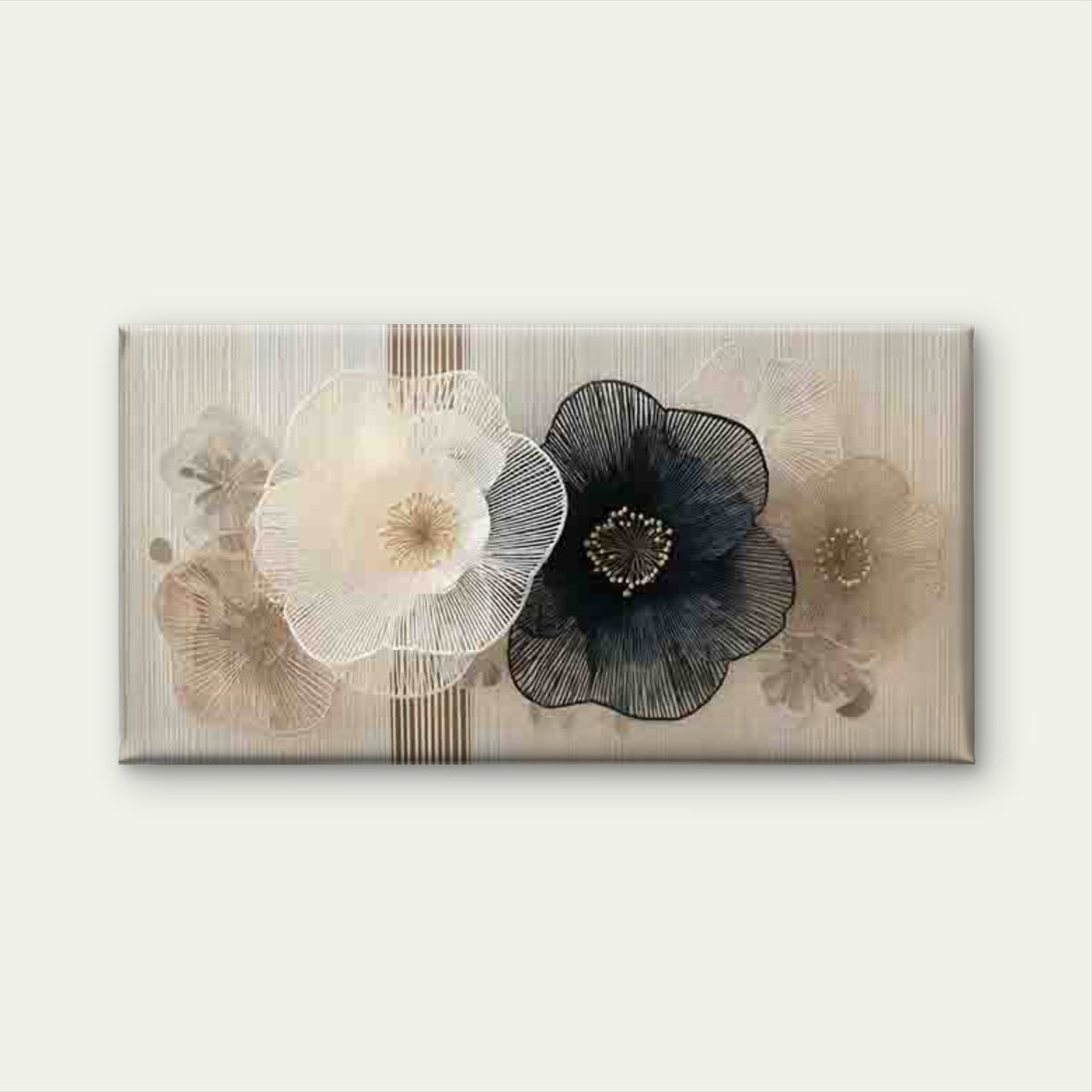 Black & White Floral Designs Wall Art Canvas Office Home Room Framed 120x60cm