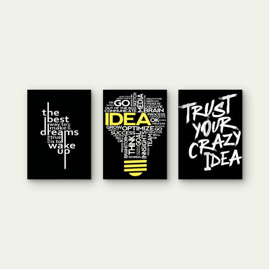 3pcs Motivational Entrepreneur Work Creative Wall Art Set Canvas Framed 50x70cm - High Quality Print 100% Australian Made Wall Canvas Ready to Hang