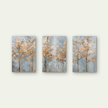 3pcs Abstract Gold Tree Blue Grey Woodland Wall Art Set Canvas Framed 60x90cm - High Quality Print 100% Australian Made Wall Canvas Ready to Hang